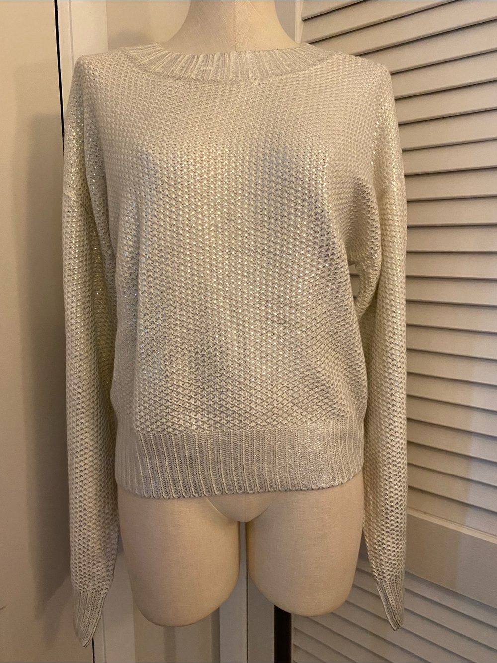 NWT “Bar III” Cream with Shimmer Crewneck Knit Sweater- Size XL